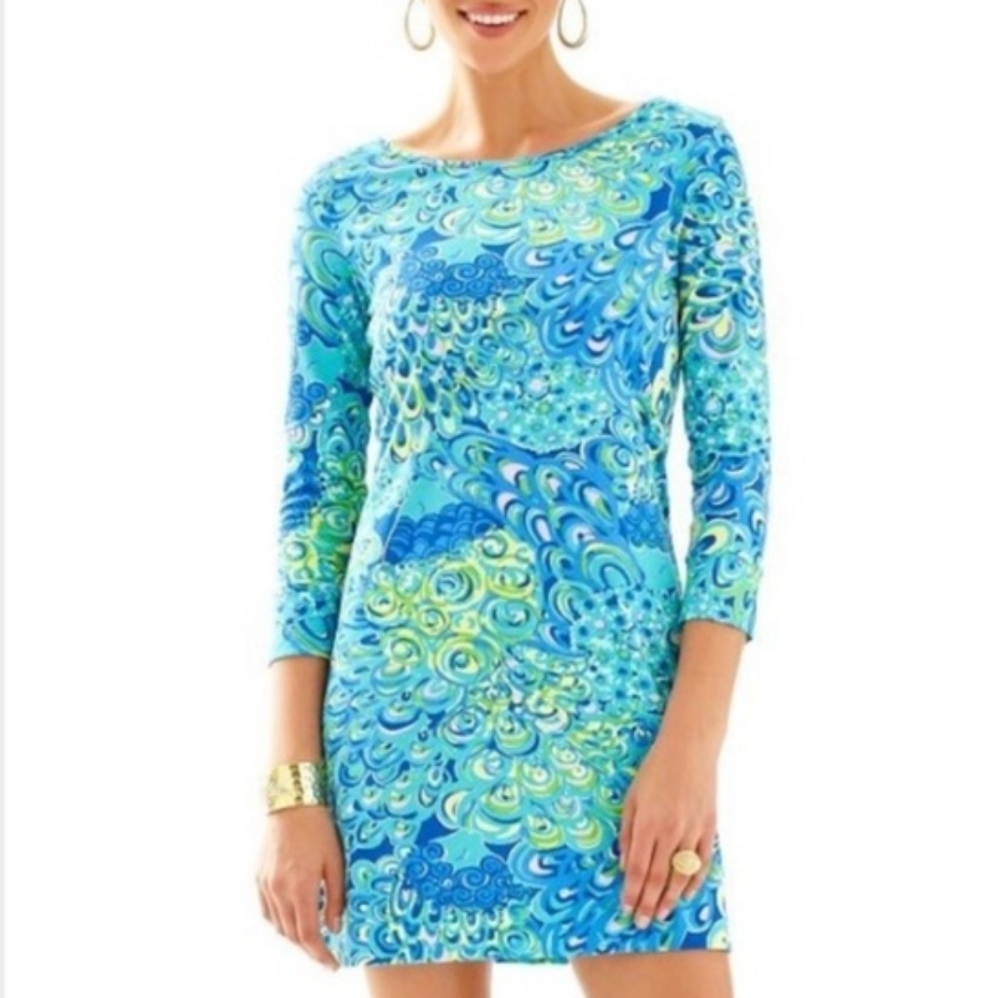 Lilly Pulitzer Lilly's Lagoon Sea Blue Green Peacock Marlowe Dress Small NWOT